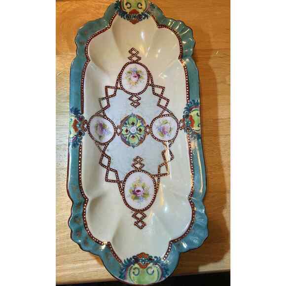 Antique Nagoya Nippon Raised Paint NPSK Moriage Plate Embossed 12x5 READ - Picture 10 of 10